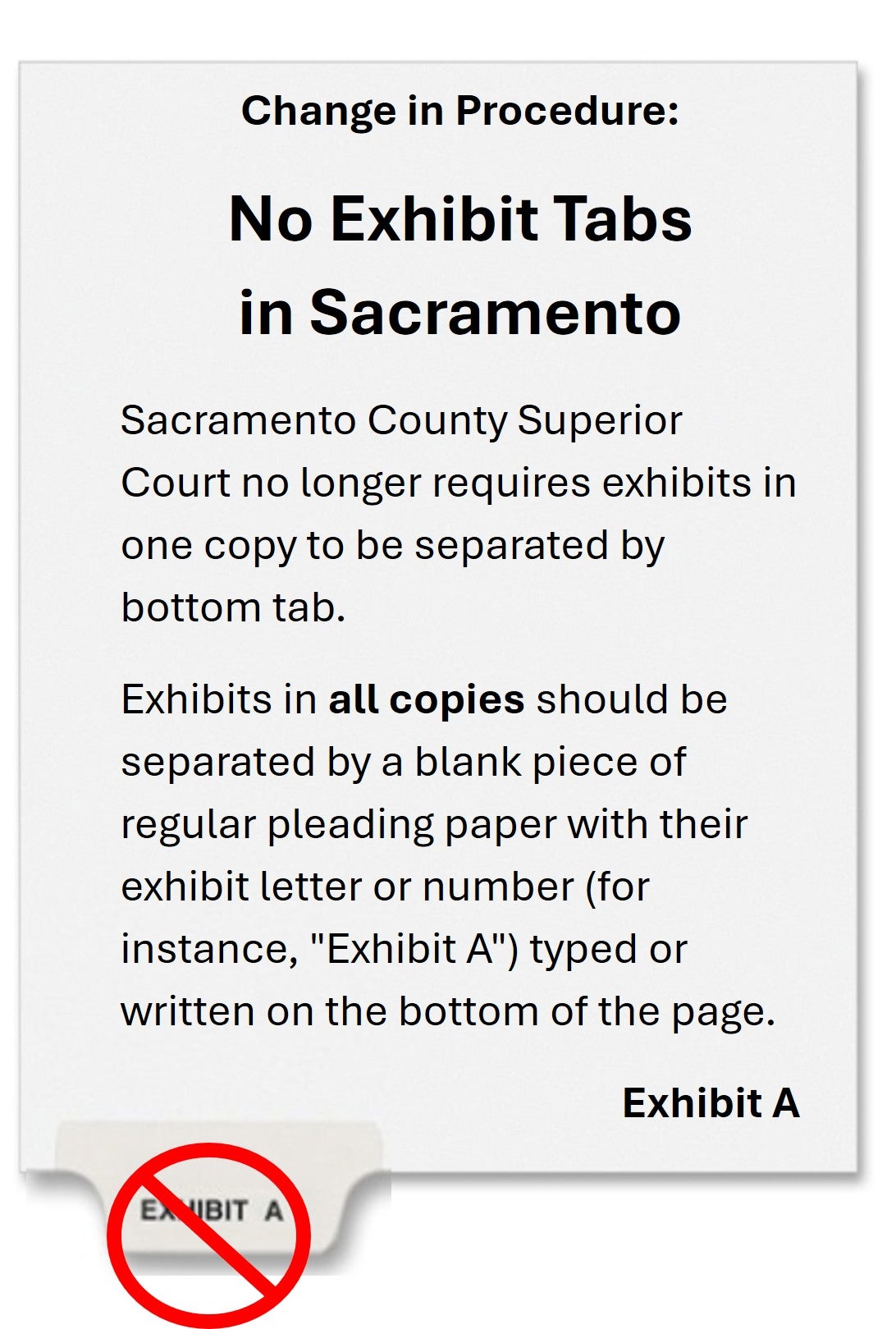 Illustration of bottom tabs required to separate exhibits in one copy of the motion.