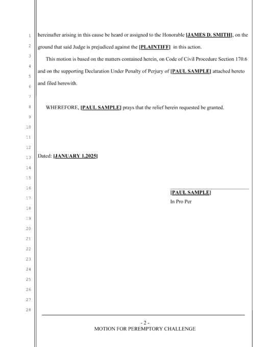 Example of Motion for Peremptory Challenge, Page 2