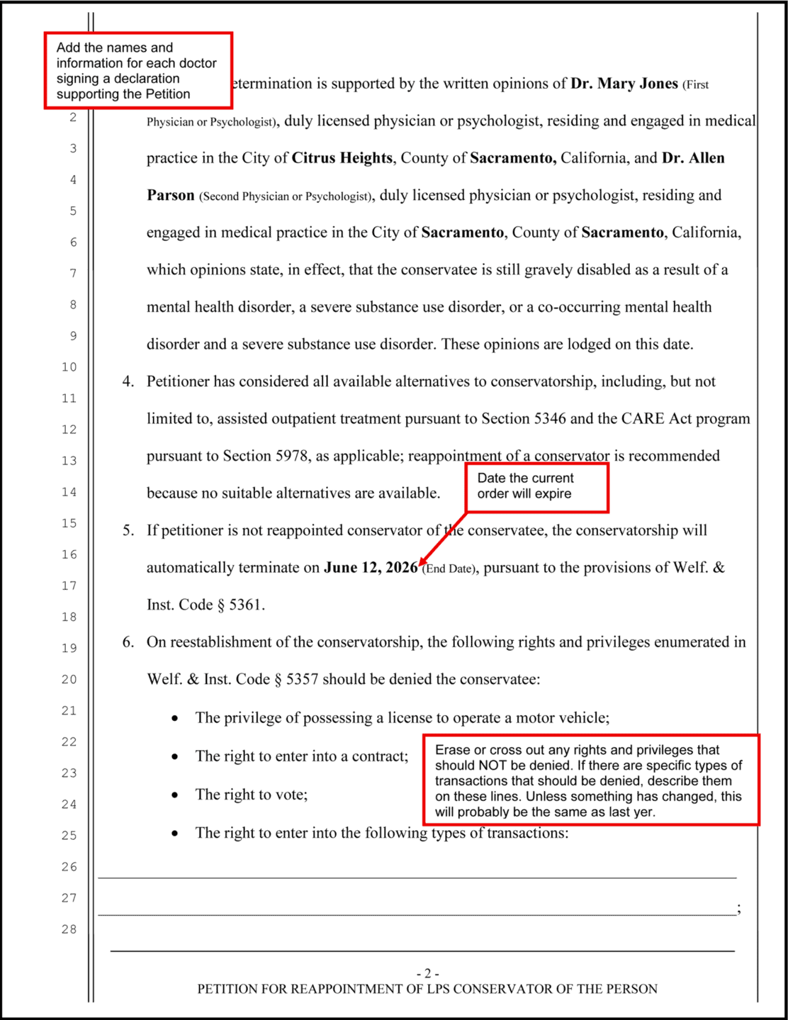 Sample Petition for Reappointoment of LPS Conservator, page 2