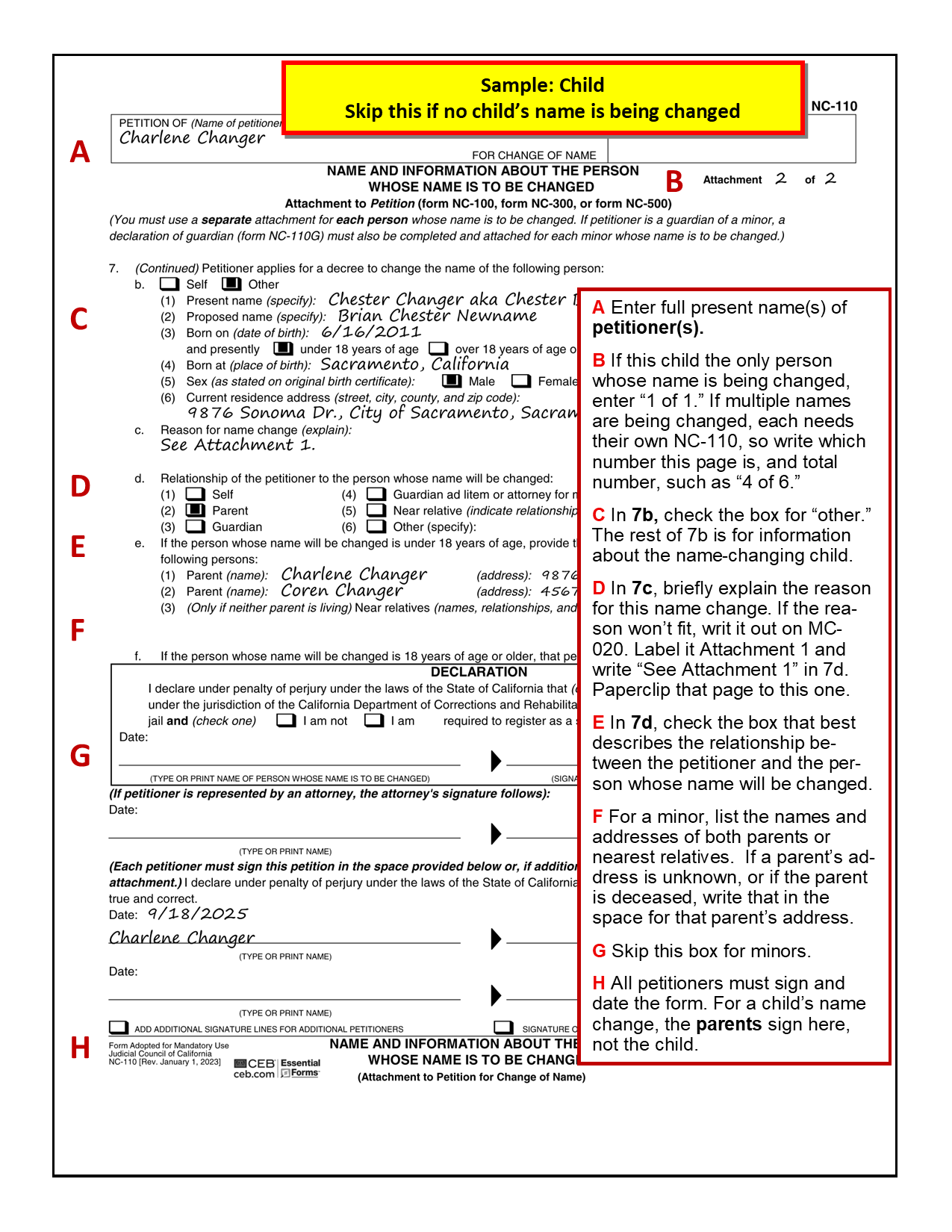 Attachment to Petition for Change of Name (NC-110) - Chester (Child)
