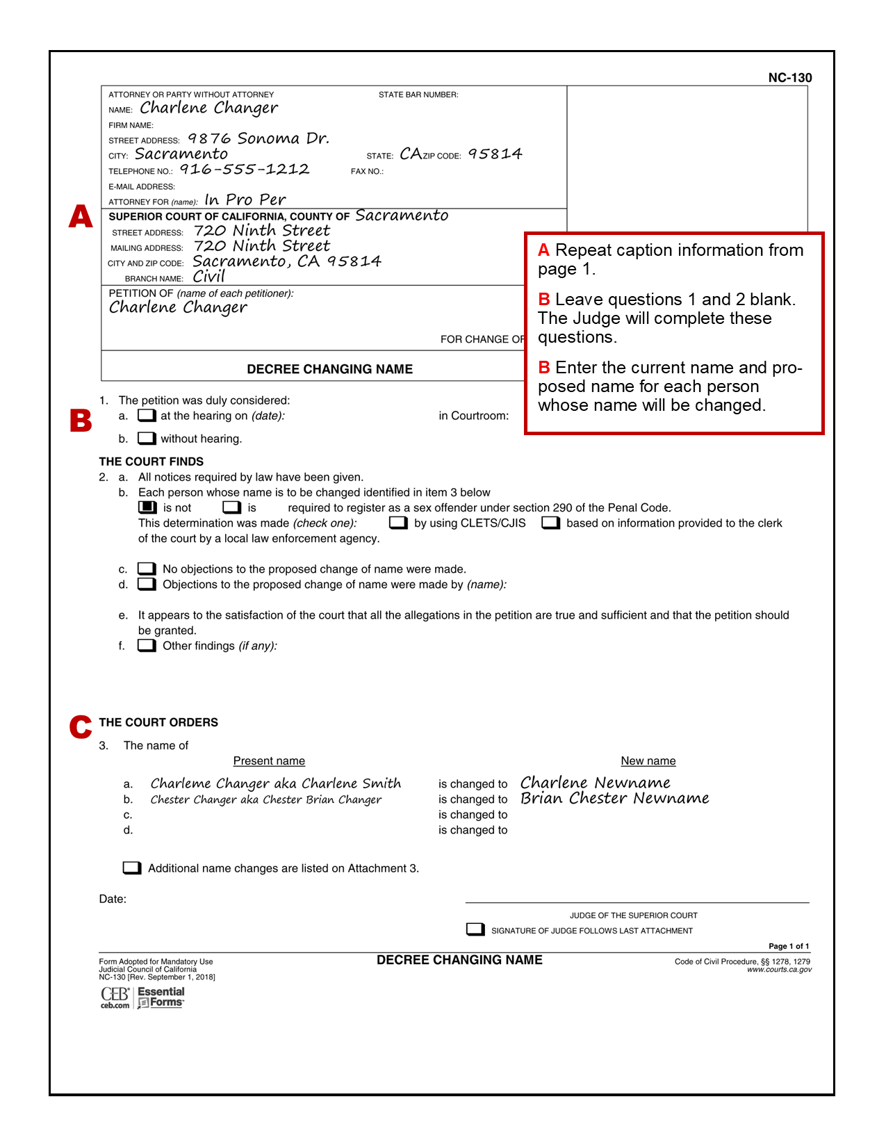 Decree Changing Name (NC-130)