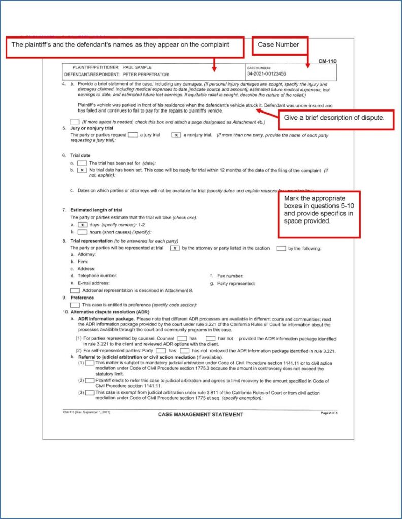 Case Management Statement (CM-110) (page 2)