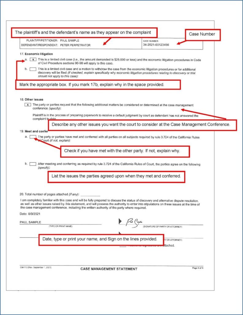 Case Management Statement (CM-110) (page 5)