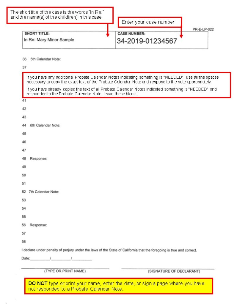 Response to Calendar Notes (Sacramento County Local Form PR-E-LP-022) (page 3)