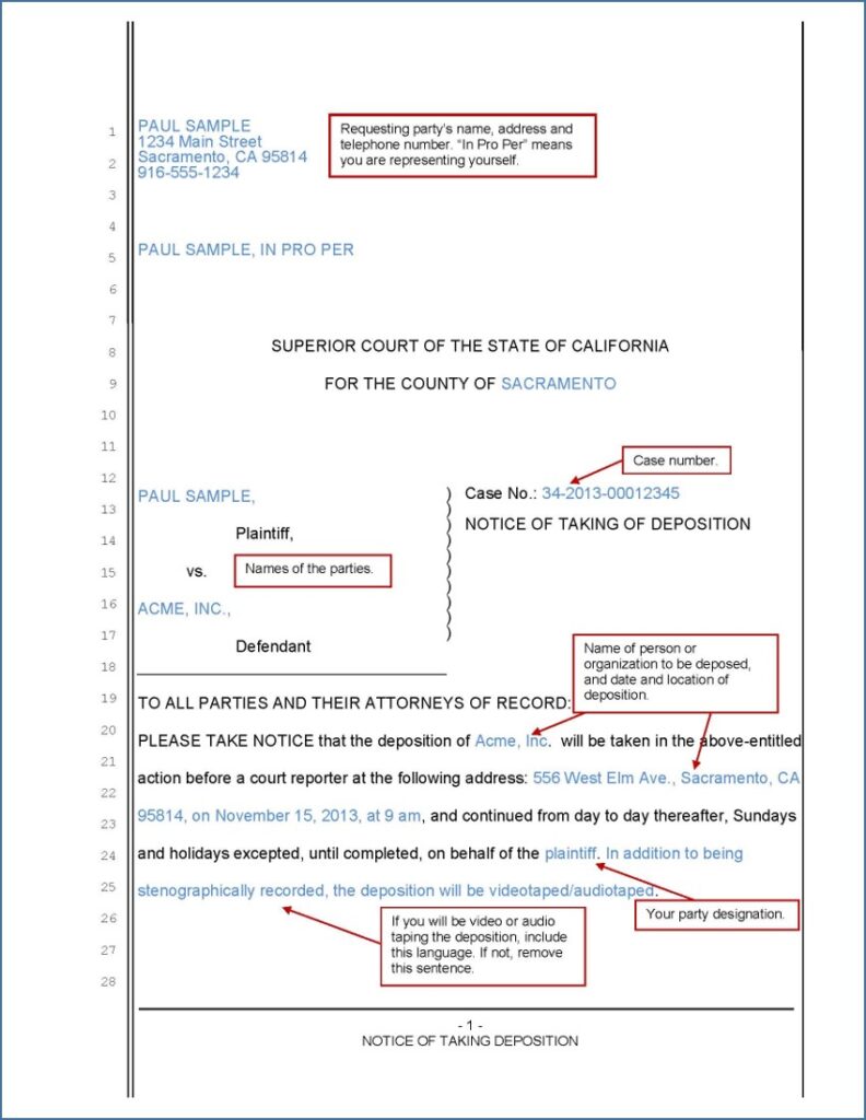 Notice of Taking Deposition (page 1)