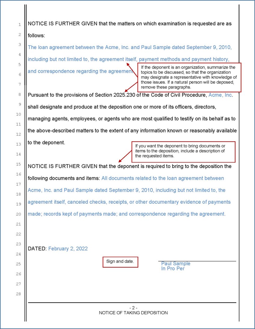 Notice of Taking Deposition (page 2)