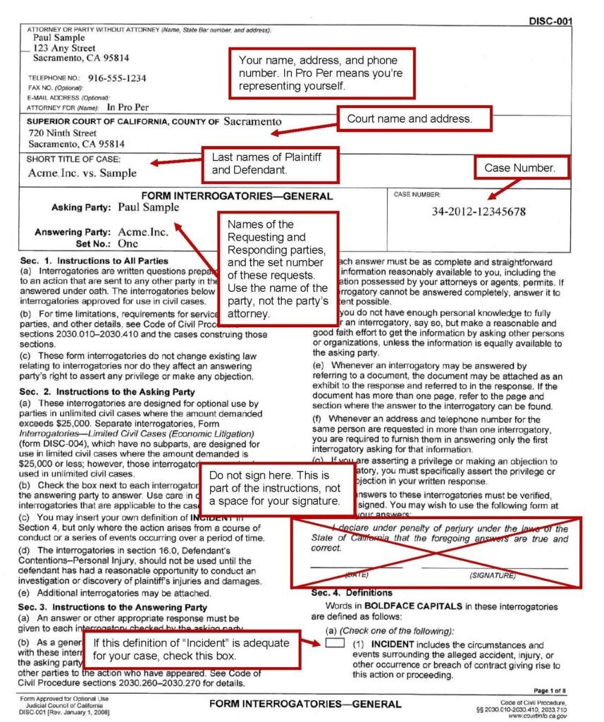 Form Interrogatories - General (page 1)