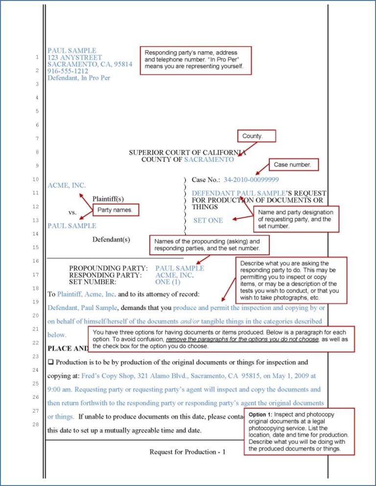 Discovery Request for Production of Documents and Things Sacramento