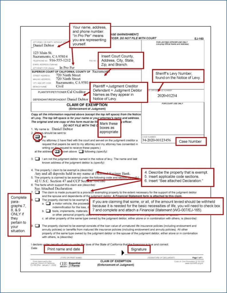 Claim of Exemption – Bank Levy - Sacramento County Public Law Library