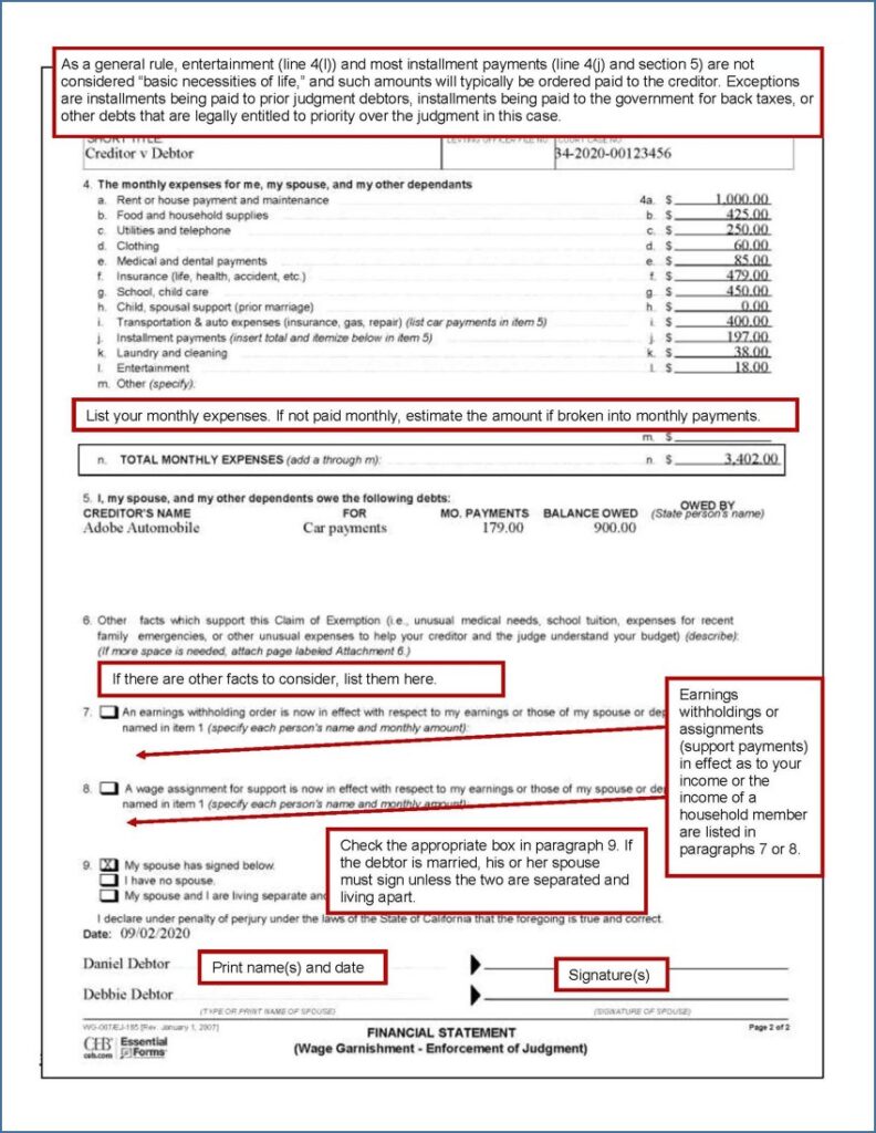 Financial Statement (WG-7/EJ-165) (page 1)