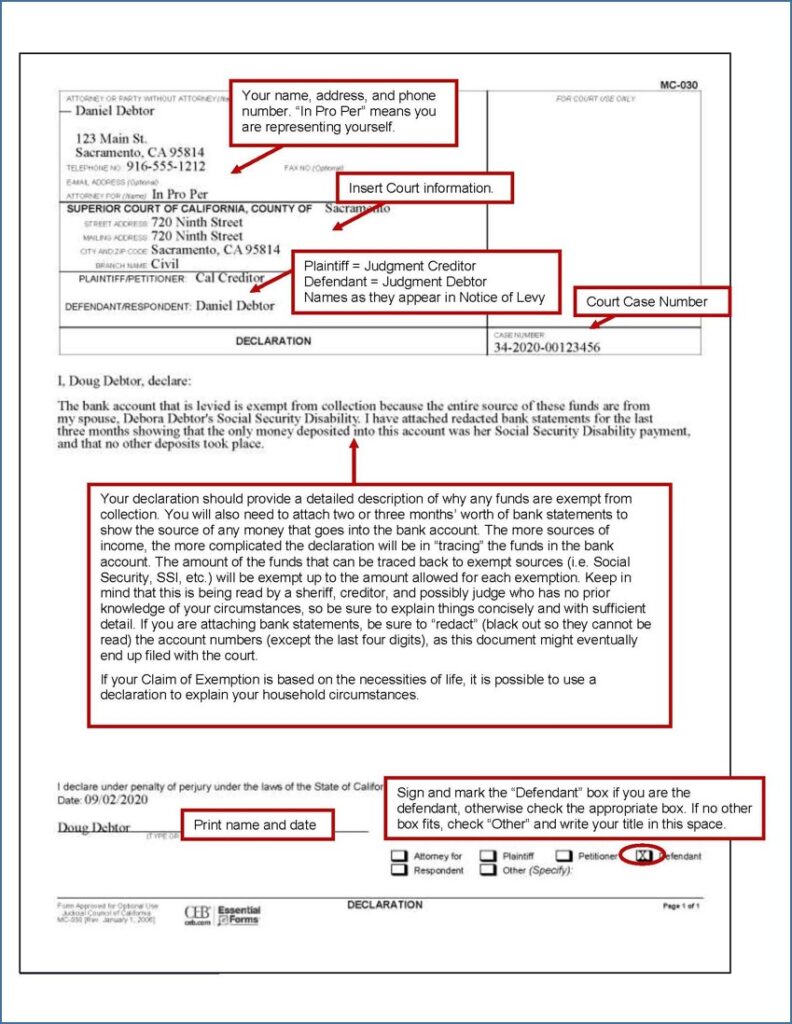 Claim of Exemption – Bank Levy - Sacramento County Public Law Library