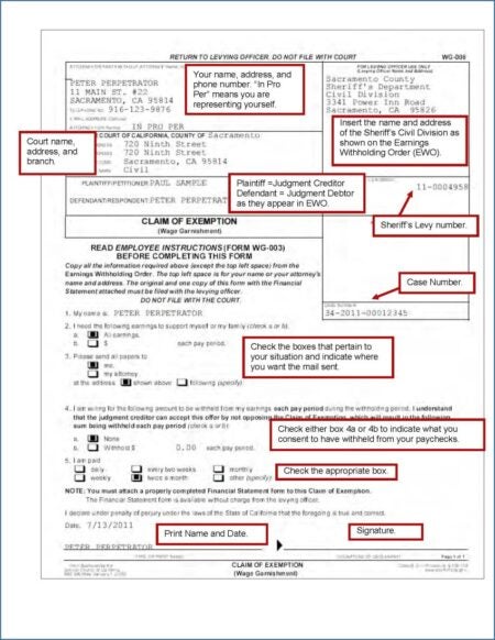 Claim of Exemption: Wage Garnishment - Sacramento County Public Law Library