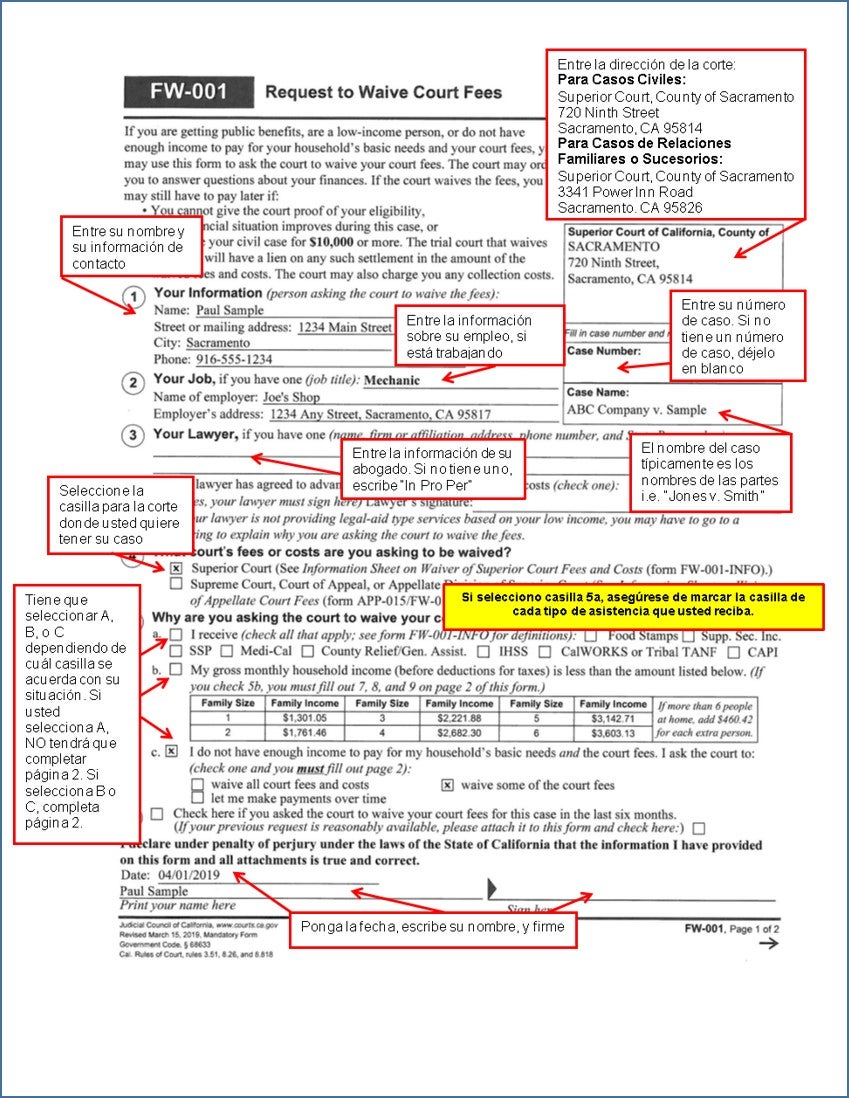 Exencion de cuotas (Fee waivers) Sacramento County Public Law Library