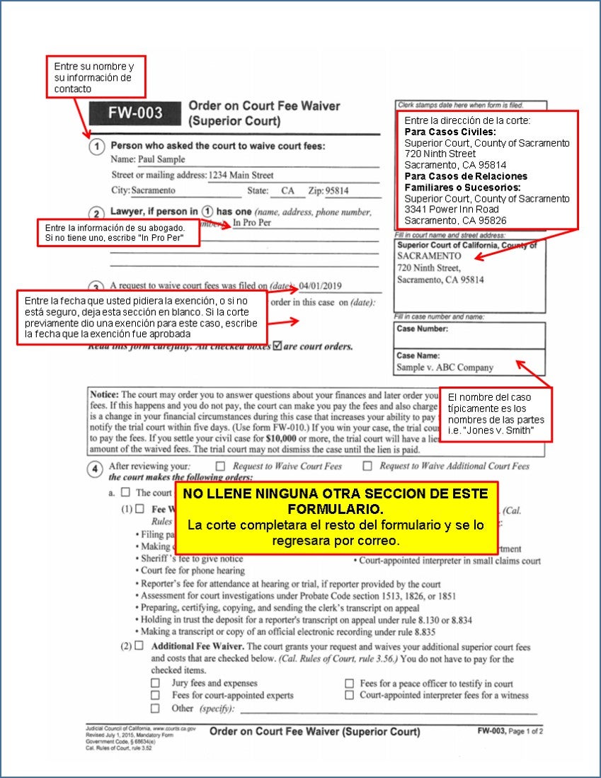 Exencion de cuotas (Fee waivers) Sacramento County Public Law Library