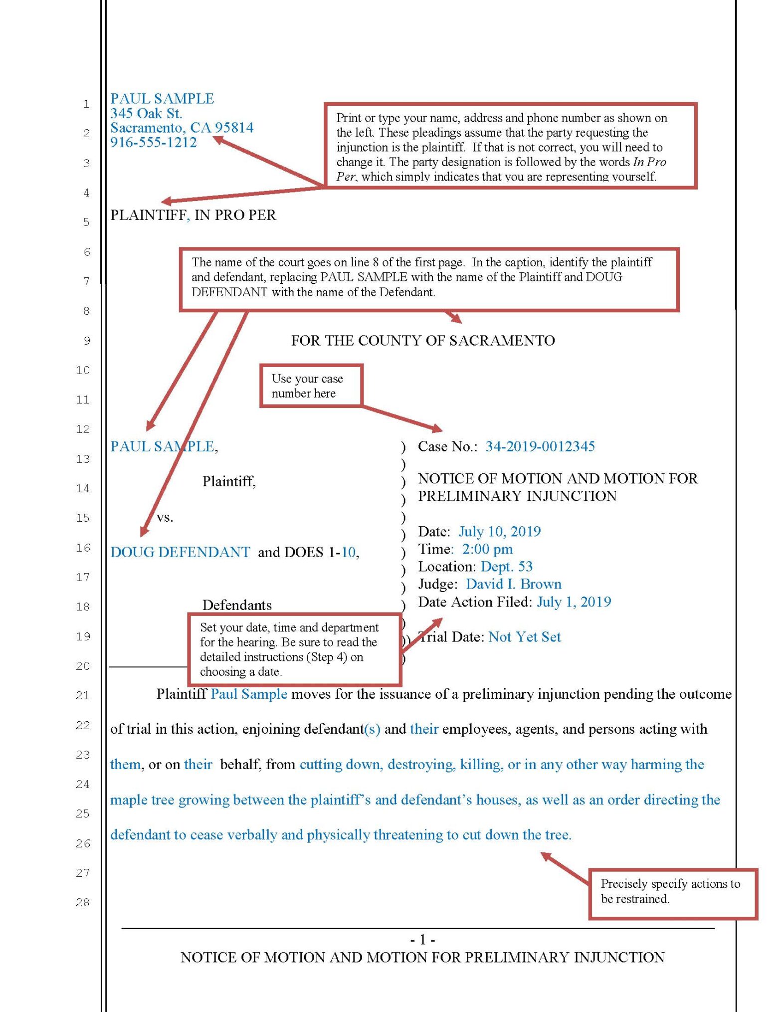 Injunction By Noticed Motion - Sacramento County Public Law Library