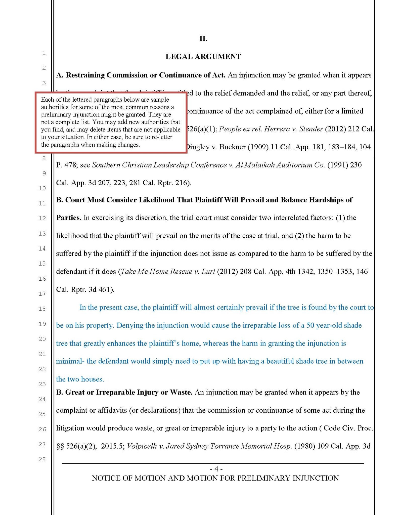 Injunction by Noticed Motion - Sacramento County Public Law Library