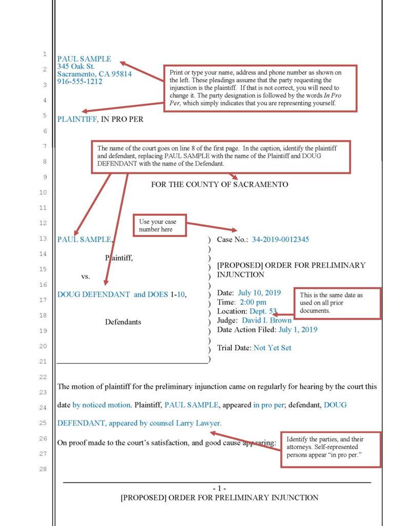 Proposed Order for Preliminary Injunction (page 1)