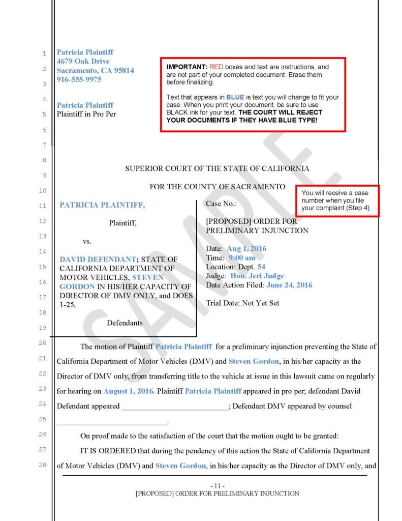 Order for Preliminary Injunction (page 1)