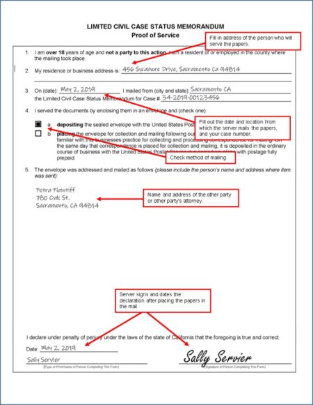 Limited Civil Case Status Memorandum - Sacramento County Public Law Library