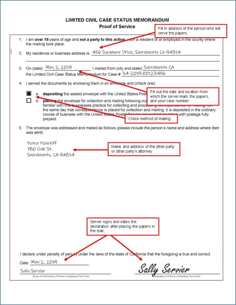 Limited Civil Case Status Memorandum (page 3)