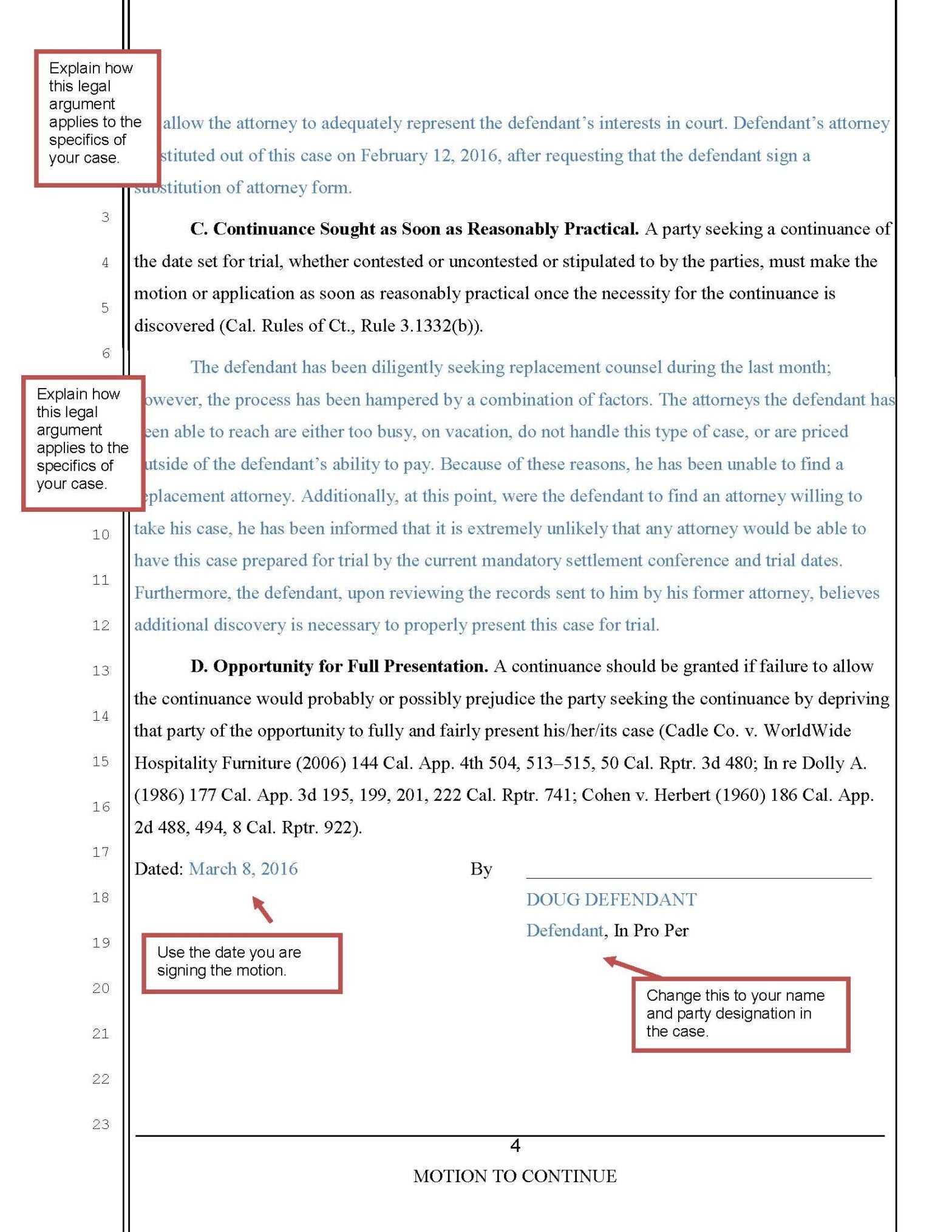 Motion to Continue Trial and Mandatory Settlement Conference ...