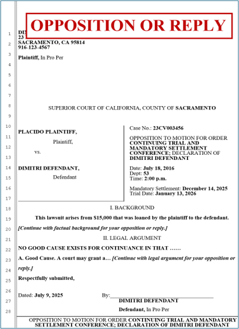Sample opposition or reply (page 1 of 2)