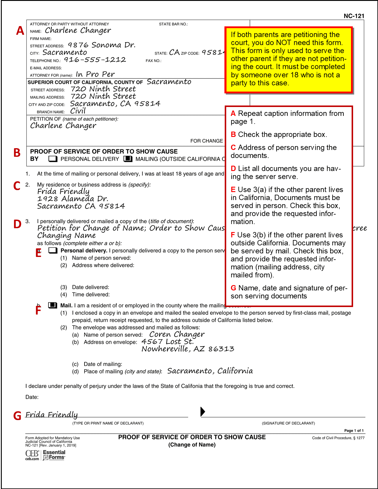 Sample filled out Proof of Service of Order to Show Cause  NC-121
