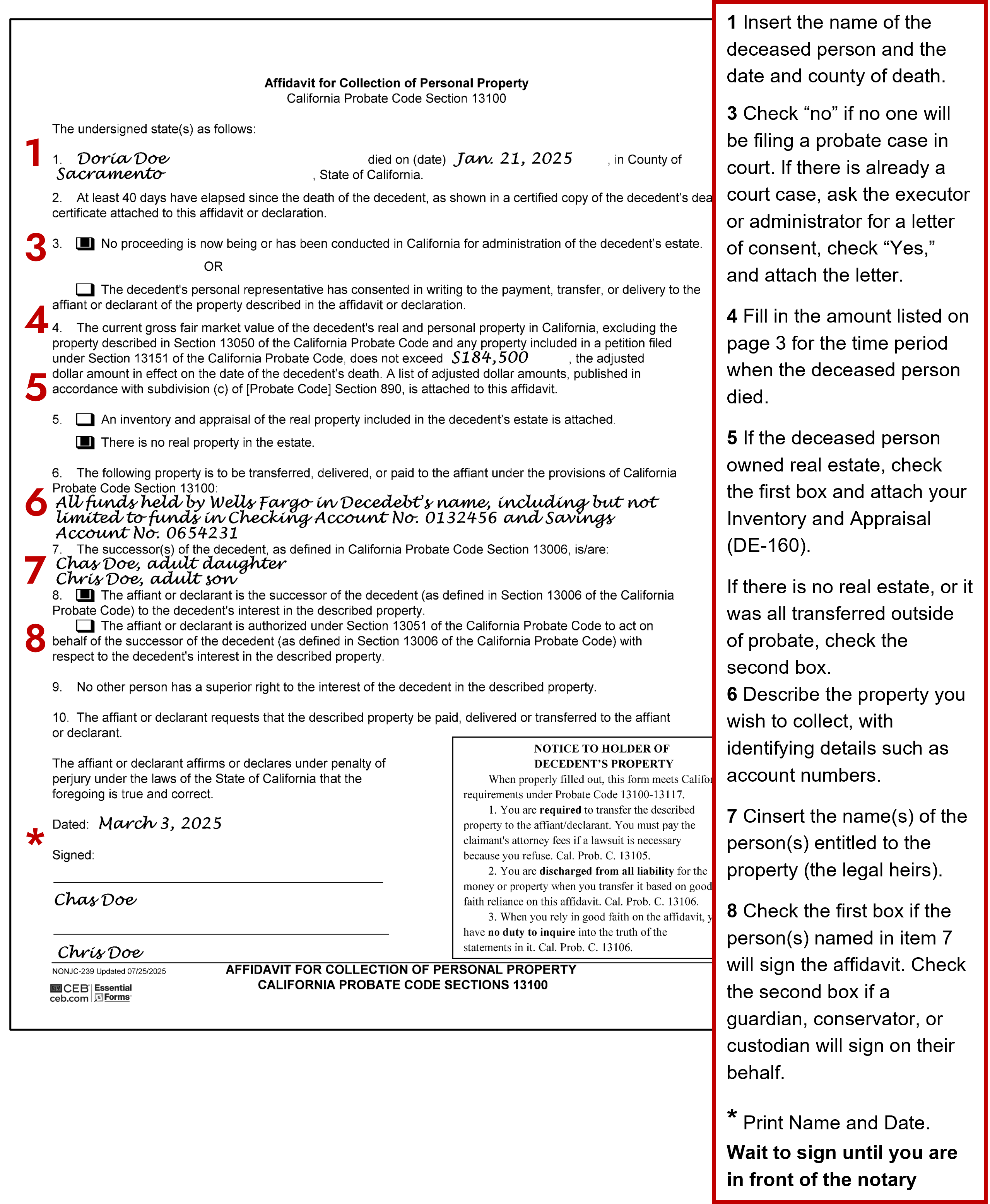 Sample filled out affidavit.