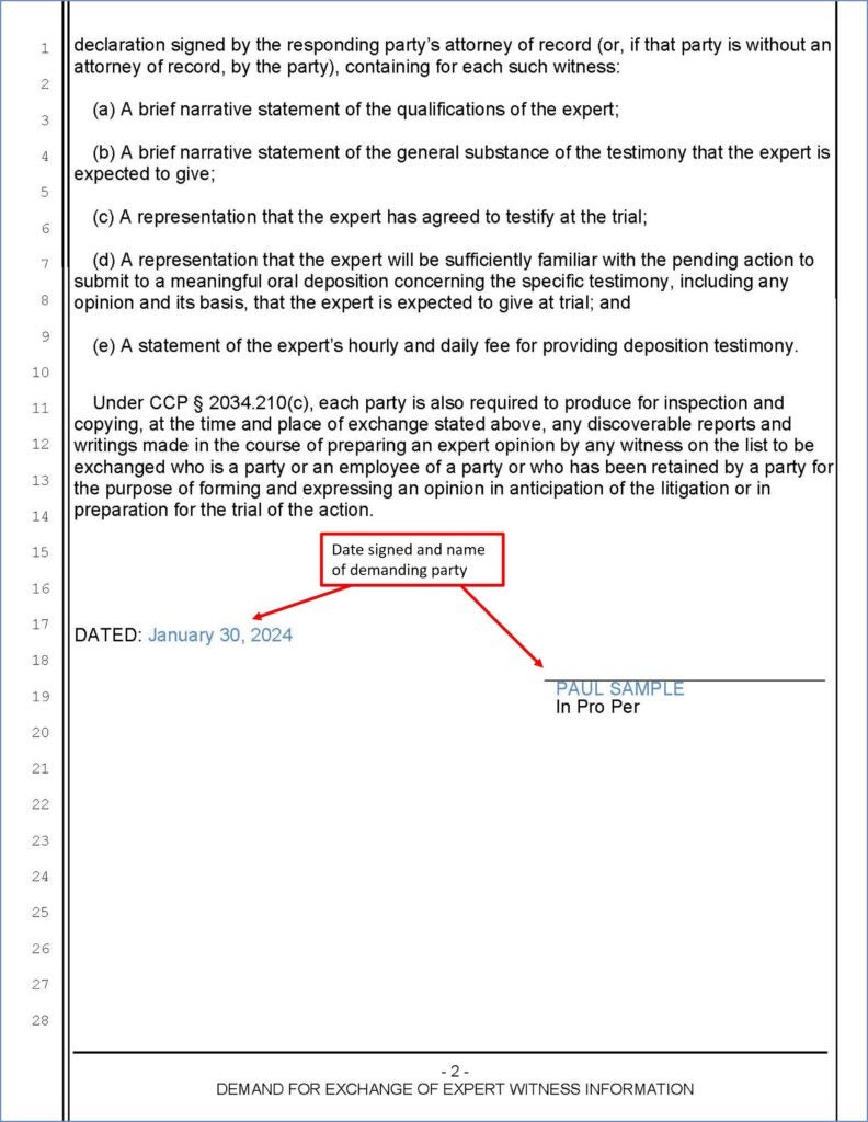 Demand for Exchange of Expert Witness Information (page 2)