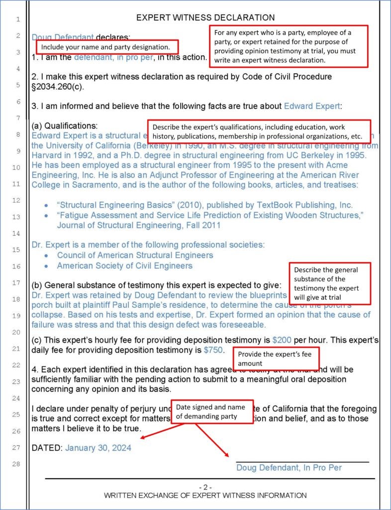 Written Exchange of Expert Witness Information (page 2)