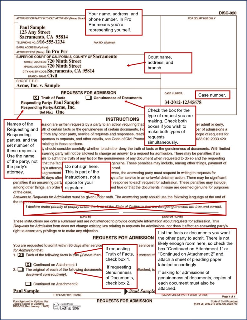 Requests for Admission (DISC-020) (page 1)