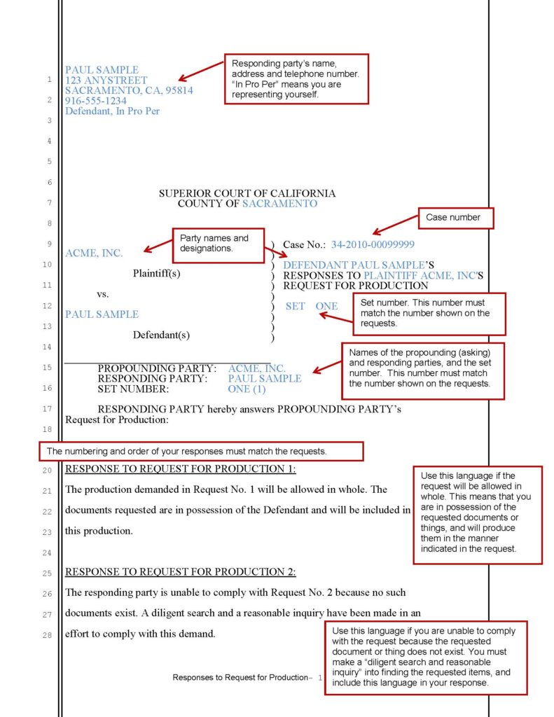 Response to Request for Production (page 1)