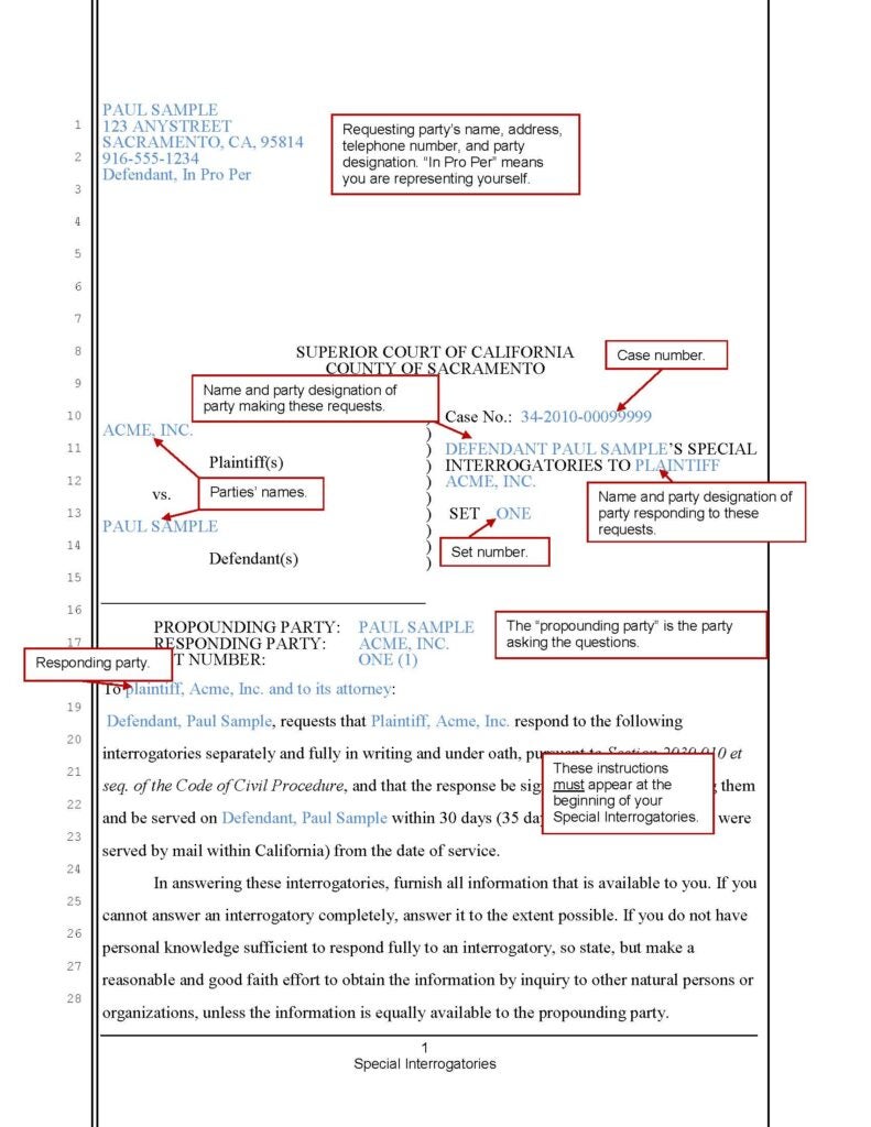 Special Interrogatories (page 1)