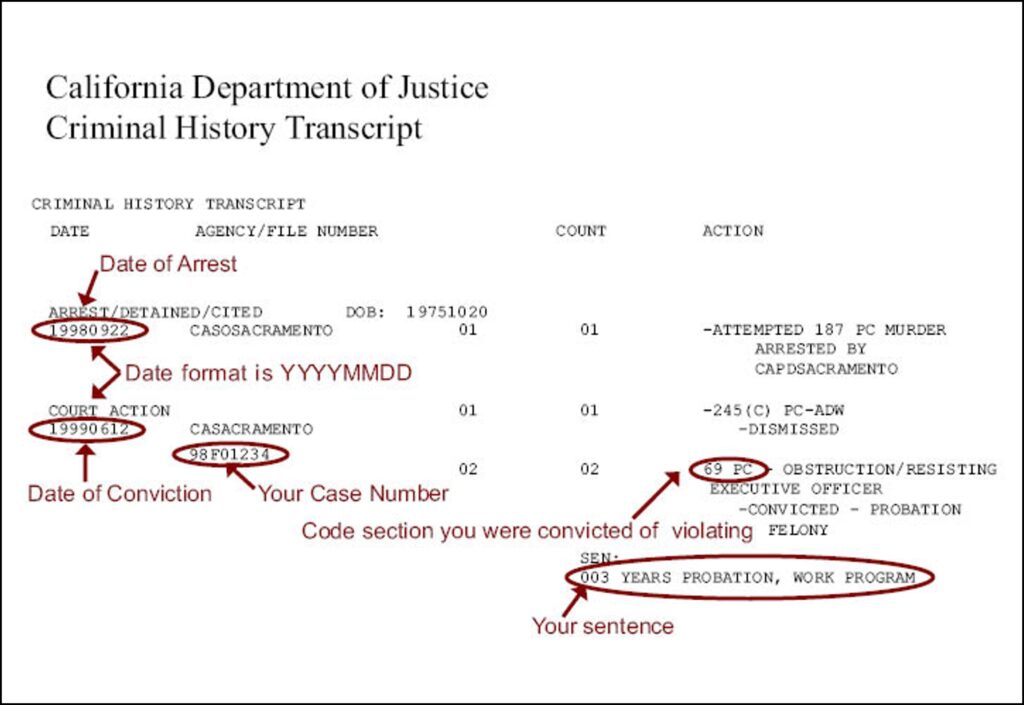 Cal. DOJ Criminal History Transcript