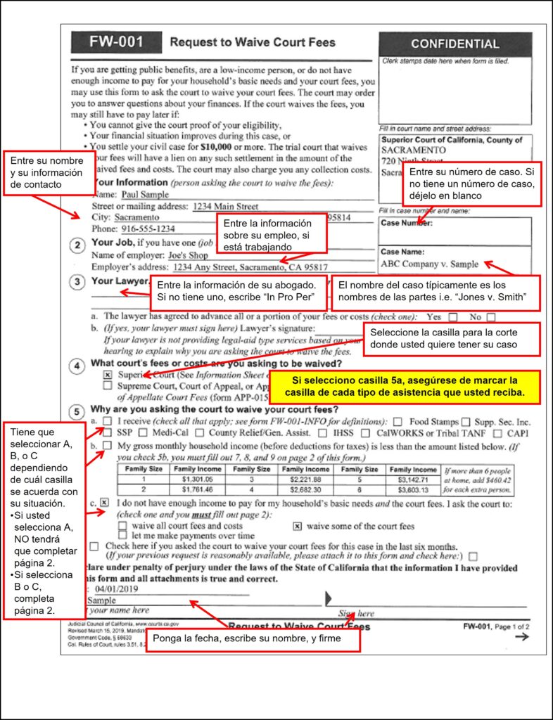 Request for Fee Waiver (FW-001) (p. 1)