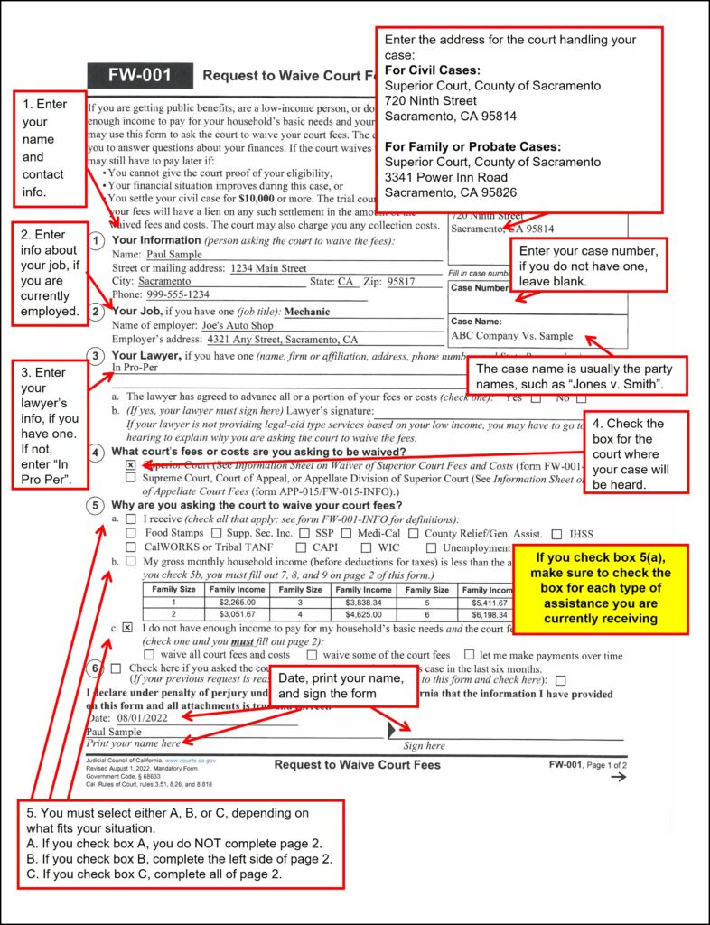 Request to Waive Court Fees (page 1 of 2)