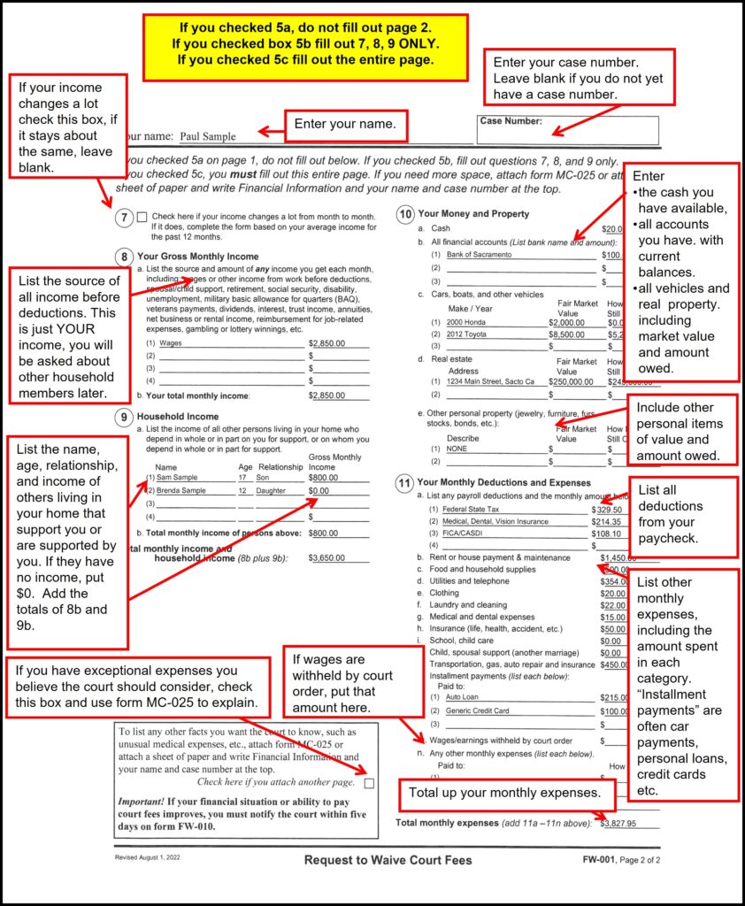 Request to Waive Court Fees (page 2 of 2)