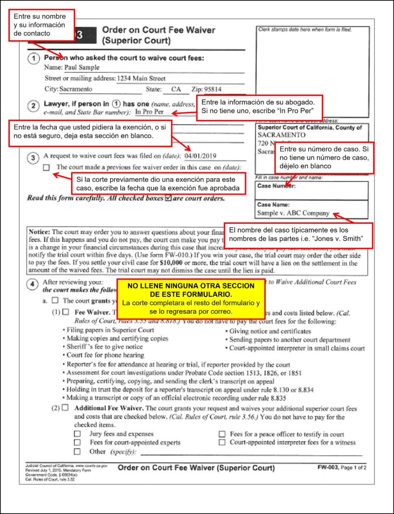 Order on Court Fee Waiver (FW-003) (p.1)