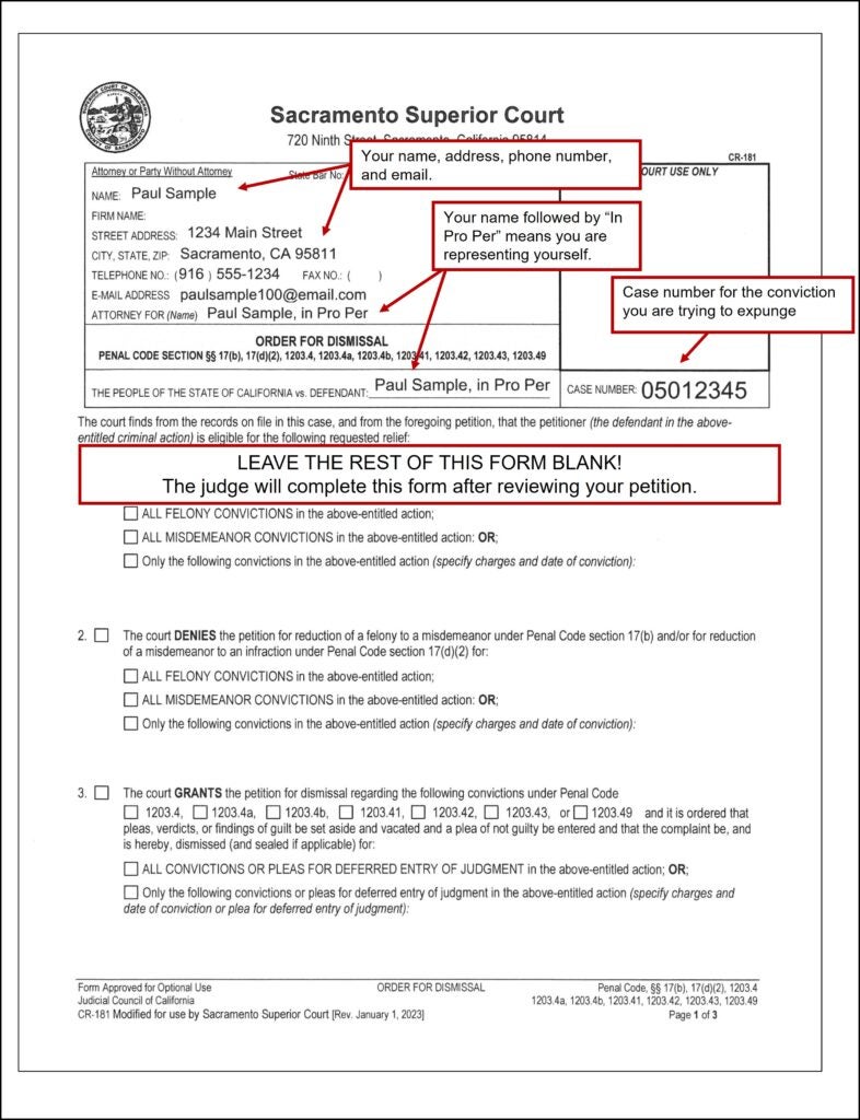 Order for Dismissal (CR-181) (page 1)