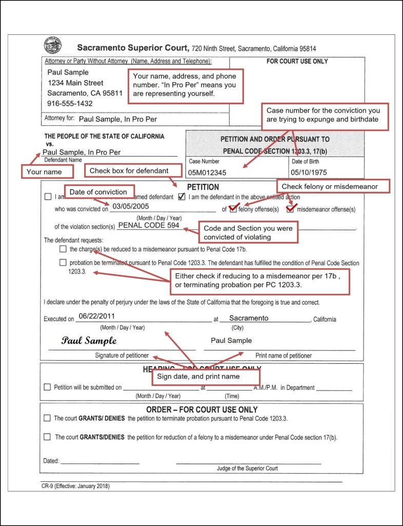 Petition and Order Pursuant to PC 1203.3 (CR-9, Sacramento)