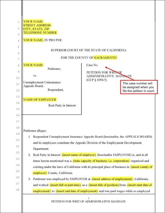 Sample Writ of Mandate, page 1