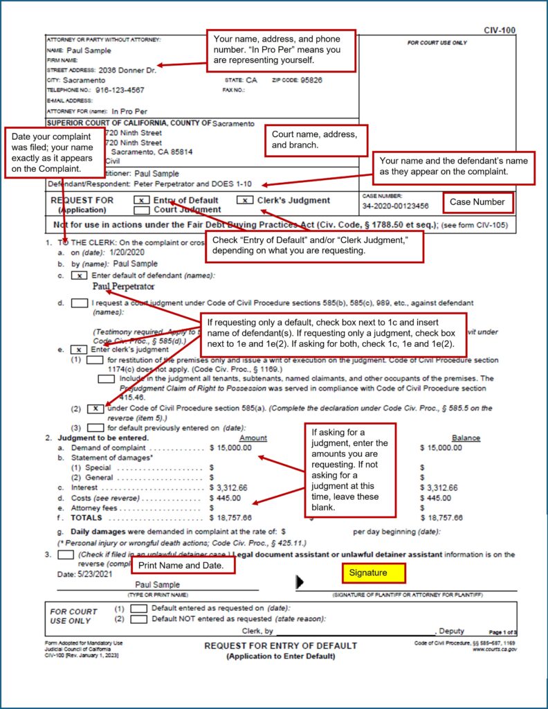 Request for Entry of Default (CIV-100) (page 1)