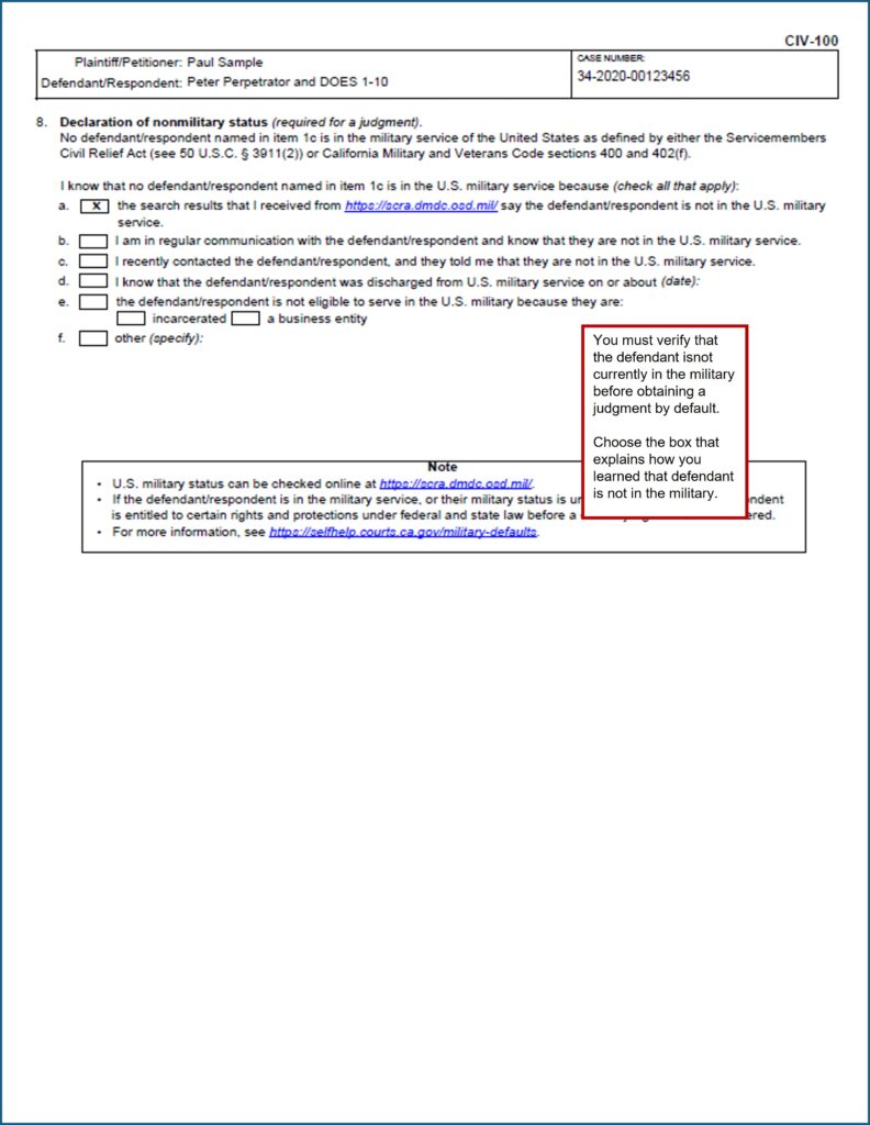Request for Entry of Default (CIV-100) (page 3)