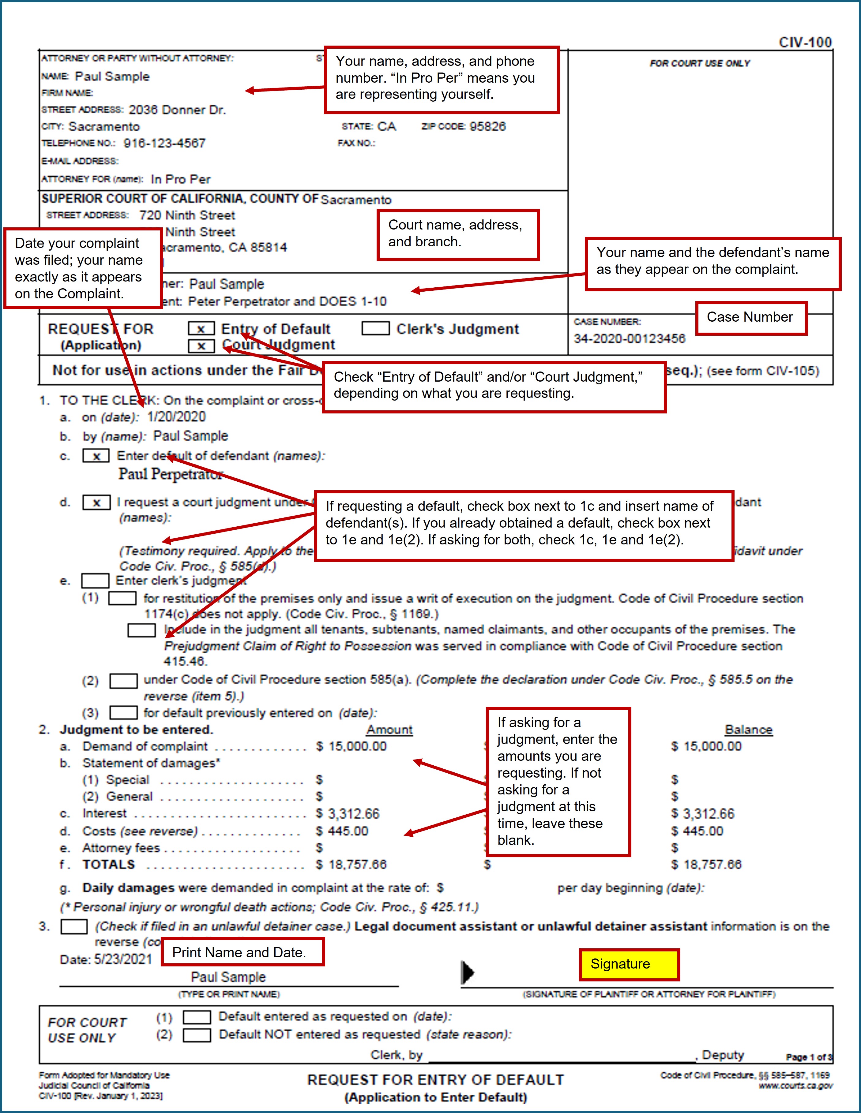 Request for Entry of Default (CIV-100) (page 1)