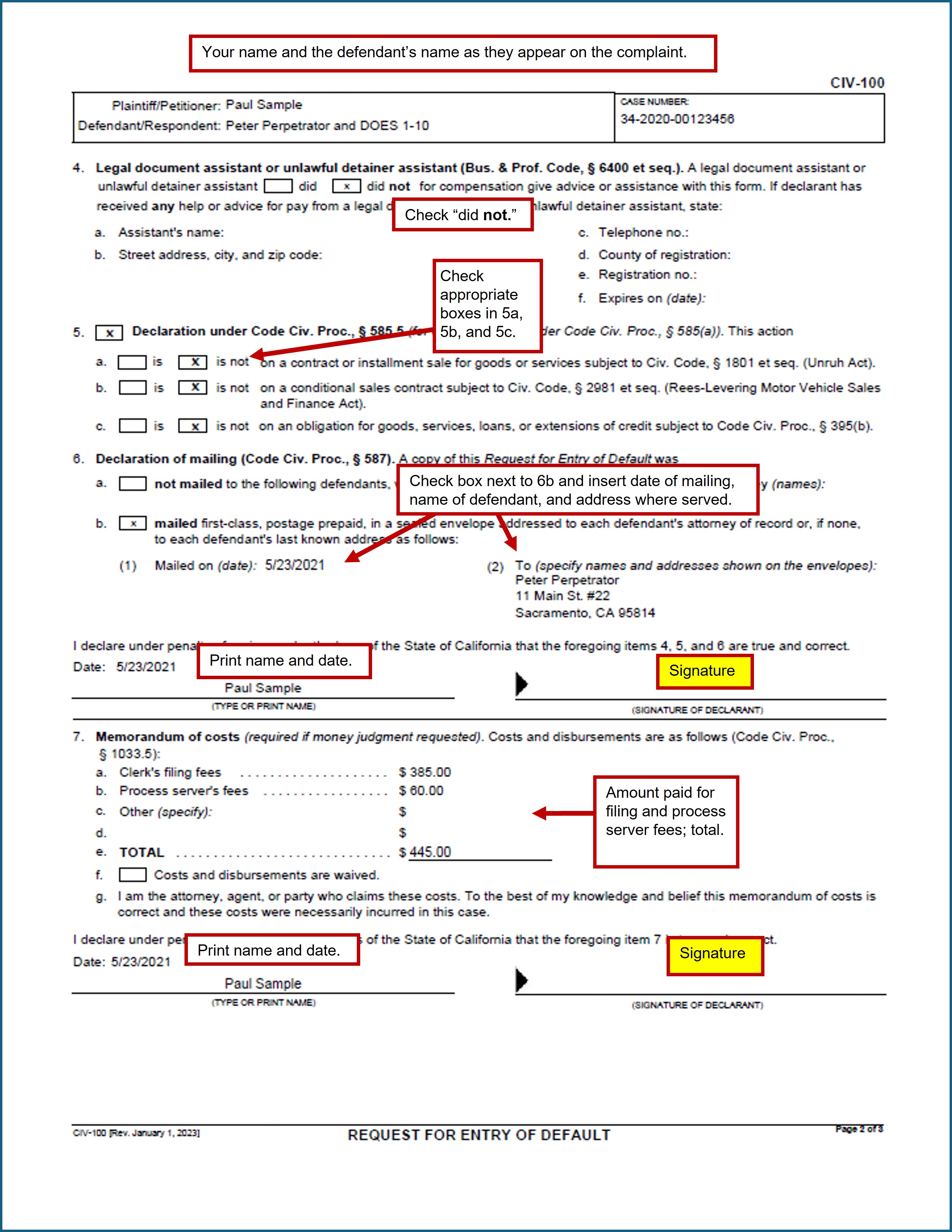 Request for Entry of Default (CIV-100) (page 2)