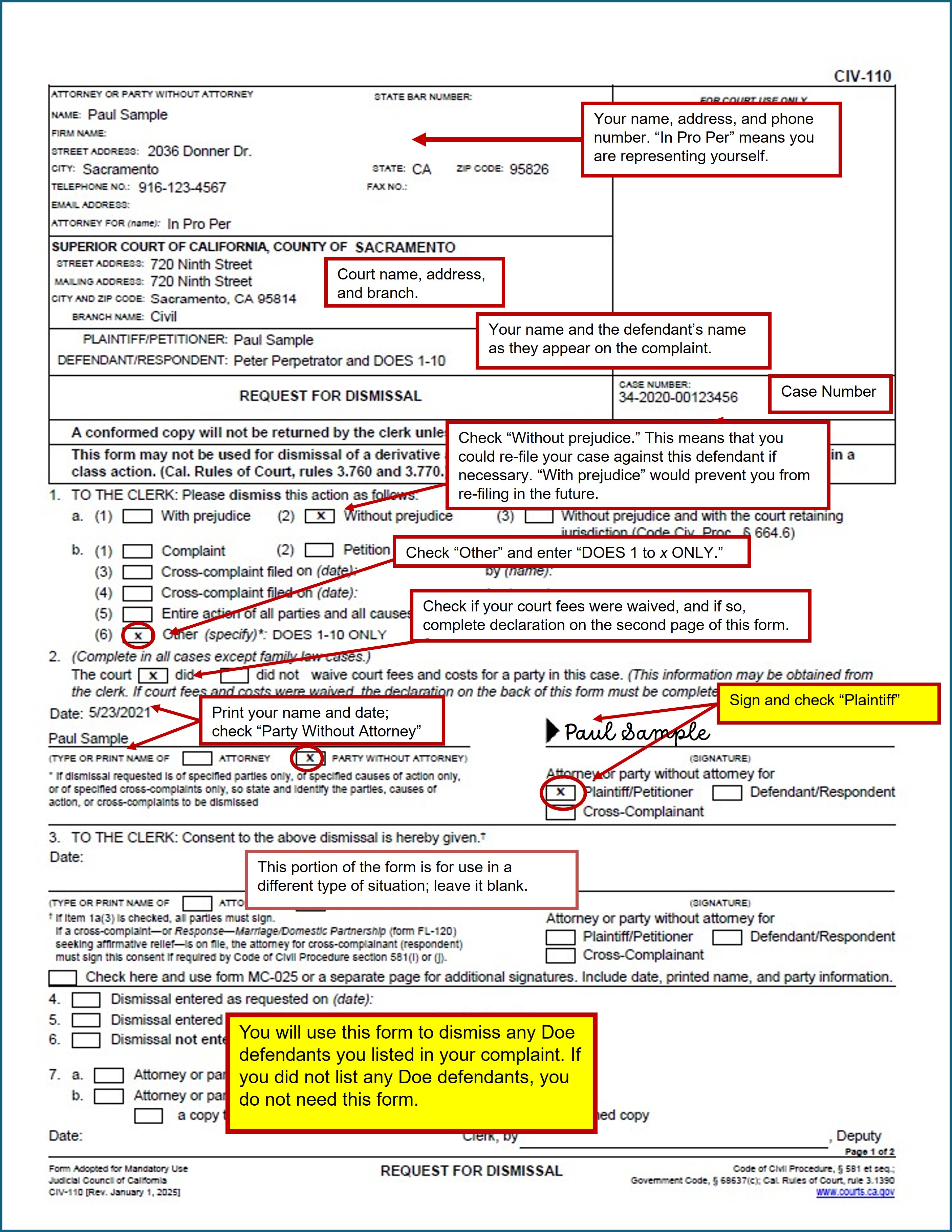 Request for Dismissal (CIV-110) (page 1)