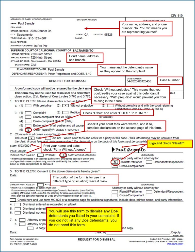 Request for Dismissal (CIV-110) (page 1)