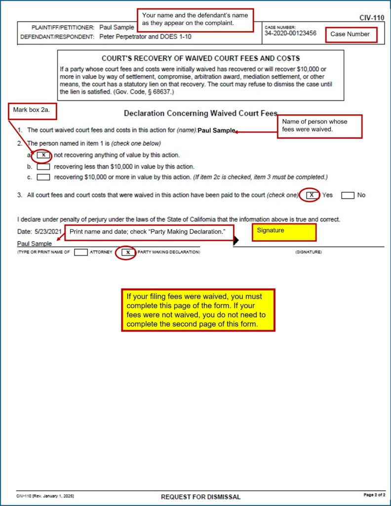 Request for Dismissal (CIV-110) (page 2)