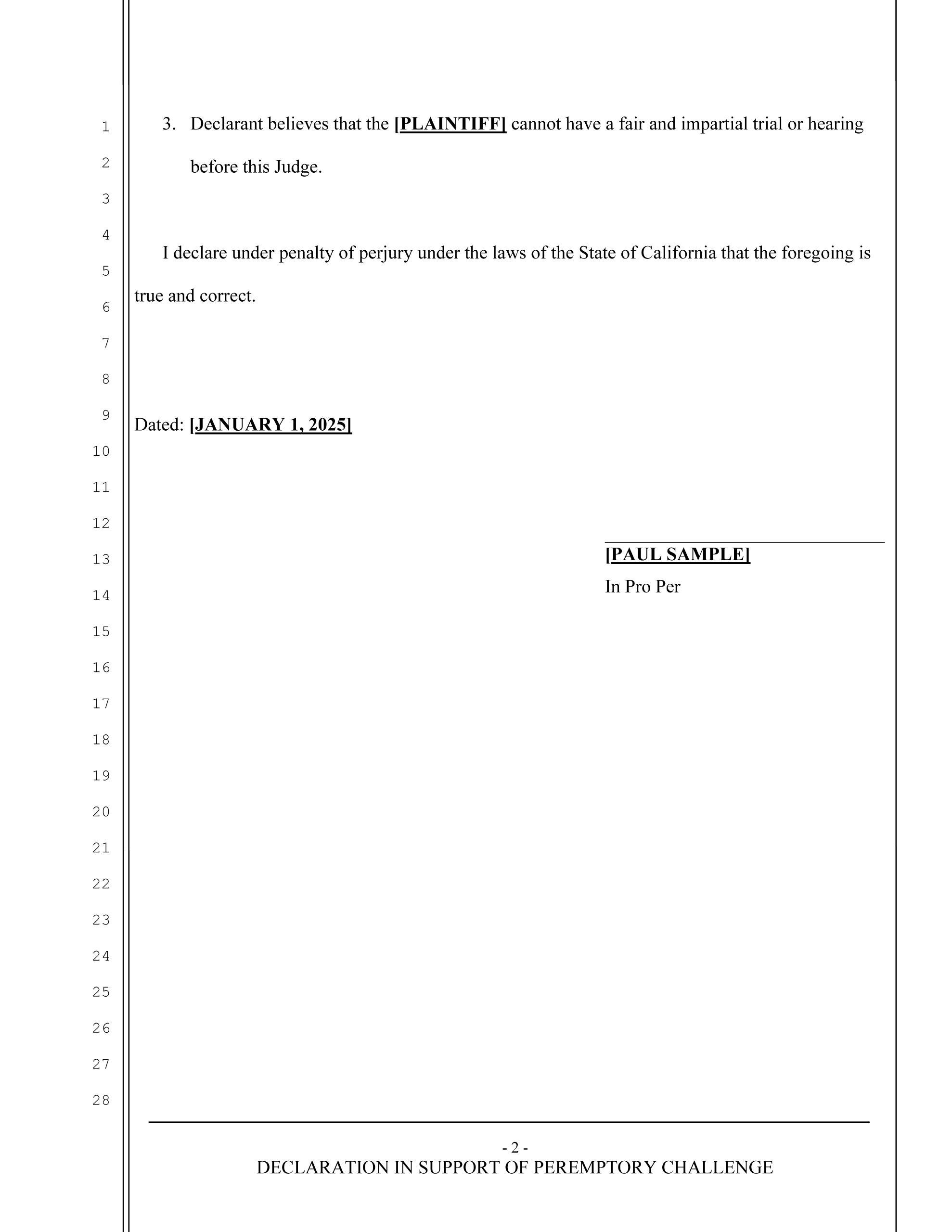 Declaration in Support of Peremptory Challenge (page 2)