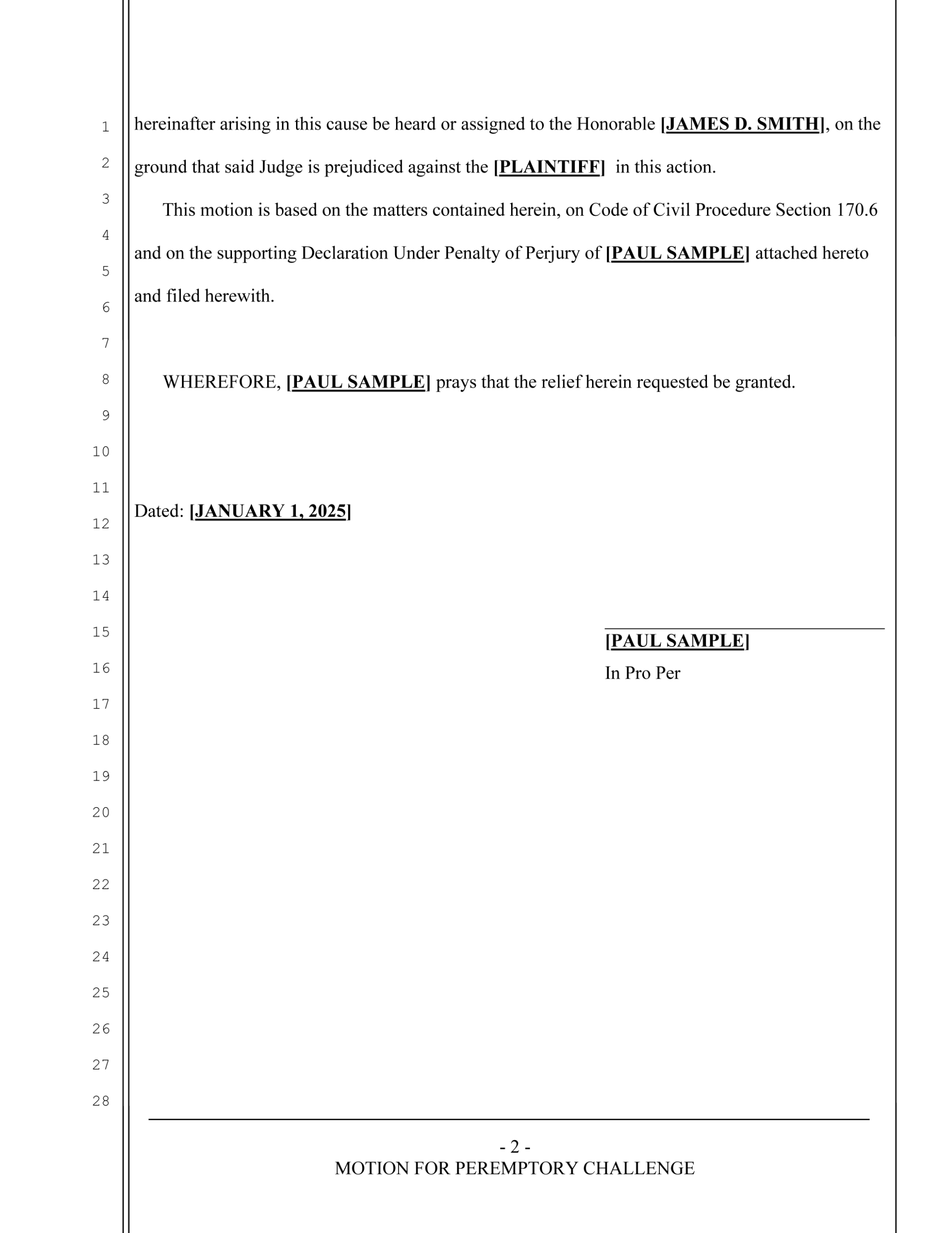Motion for Peremptory Challenge (page 2)